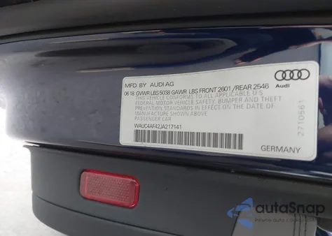 2018 Audi S4 3.0T Premium Plus z USA, uszkodzony, nr VIN WAUC4AF42JA217141